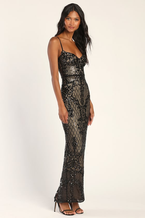 Moonlit Love Black Sequin Sleeveless Maxi Dress