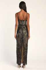 Moonlit Love Black Sequin Sleeveless Maxi Dress