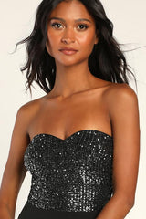 Total Hottie Black Sequin Strapless Jumpsuit
