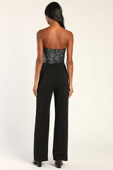 Total Hottie Black Sequin Strapless Jumpsuit