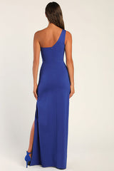Good Times Only Royal Blue One-Shoulder Maxi Dress
