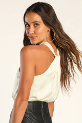 Posh Attitude Ivory Satin Knotted Halter Bodysuit