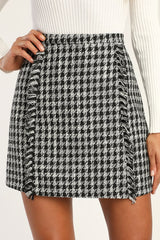 Get the Grade Black and White Houndstooth Tweed Mini Skirt