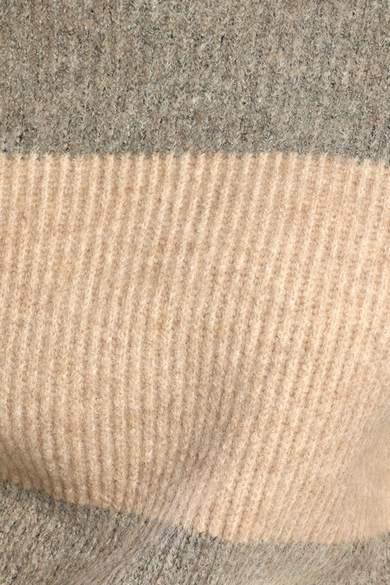 Casually Comfy Taupe Multi Striped Mock Neck Sweater Dress