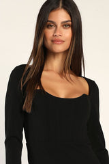 Glamorous Sweetheart Black Long Sleeve Maxi Dress