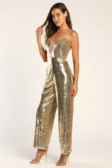 Glamorous Stance Gold Sequin Wide-Leg Jumpsuit