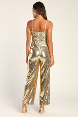 Glamorous Stance Gold Sequin Wide-Leg Jumpsuit
