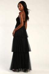 Tulle-y Amazing Black Tulle Sleeveless Bustier Maxi Dress