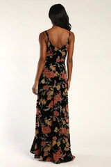 Alluring Blooms Black Floral Burnout Velvet Maxi Dress