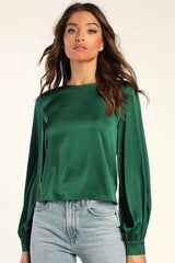 Feeling Excellent Emerald Green Satin Long Sleeve Top
