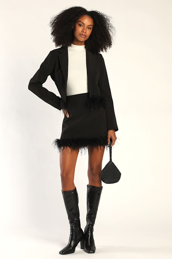 Celebratory Sweetie Black Feather Mini Skirt
