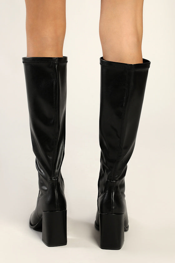 Michella Black Square Toe Knee High Boots