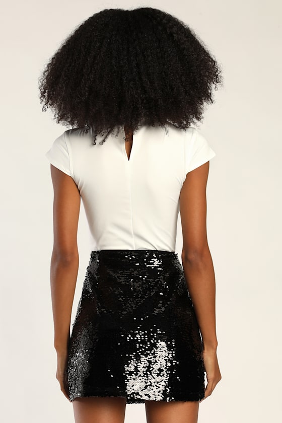 Dash of Glam Black Sequin Faux Wrap Mini Skirt