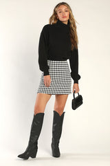 Preppy Poise Black and White Houndstooth Mini Skirt