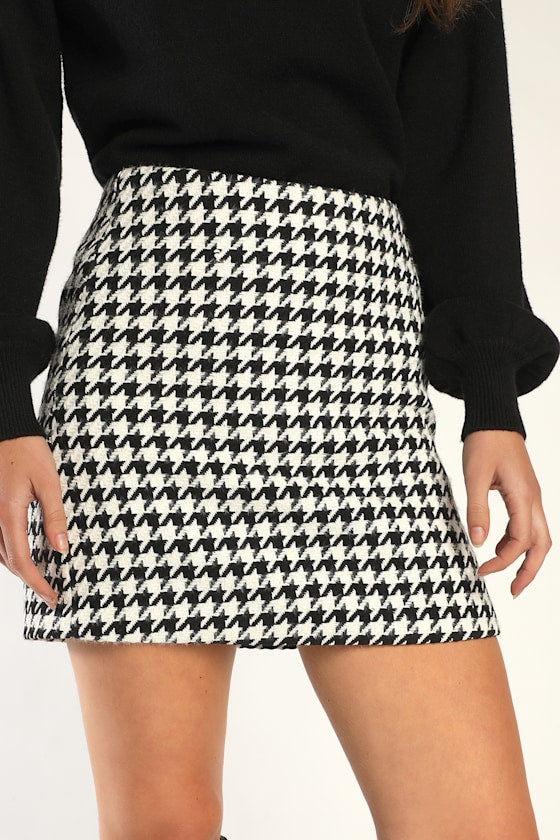 Preppy Poise Black and White Houndstooth Mini Skirt