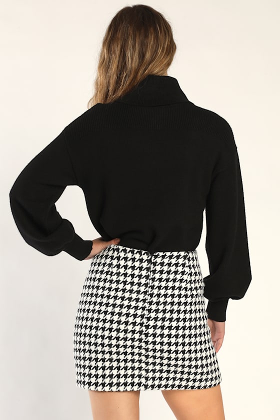 Preppy Poise Black and White Houndstooth Mini Skirt
