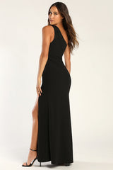 Modern Attraction Black One-Shoulder Mermaid Maxi Dress