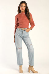 Snow Day Romance Terracotta Cable Knit Cropped Sweater