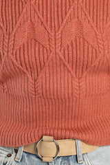 Snow Day Romance Terracotta Cable Knit Cropped Sweater