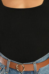 Trendy Classic Black Ribbed Knit Balloon Sleeve Top