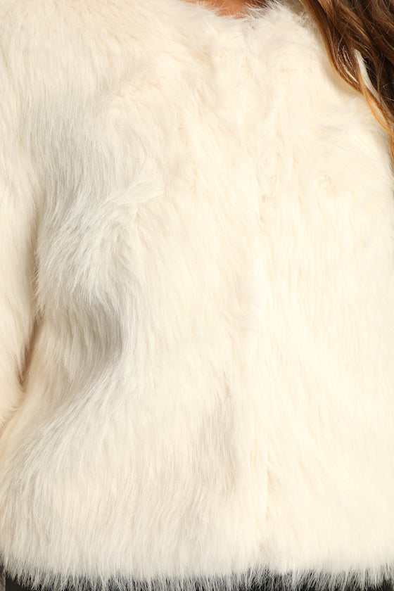 Glam Attitude Ivory Faux Fur Jacket