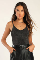 Sparkling Spectacle Black and Gold Sparkly Sleeveless Bodysuit