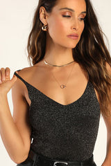 Sparkling Spectacle Black and Gold Sparkly Sleeveless Bodysuit
