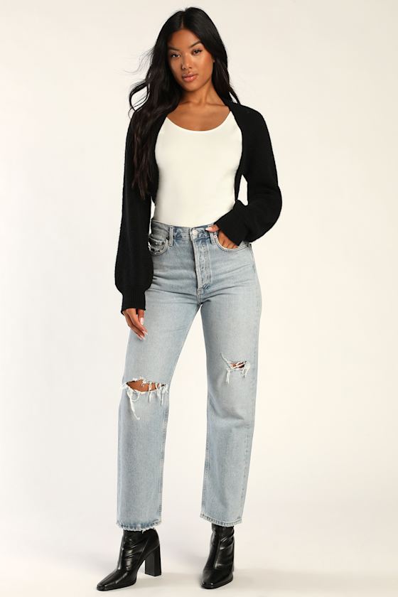 Warm Comfort Black Long Sleeve Open-Front Shrug Sweater
