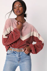 Constant Cuddles Pink Chevron Chenille Knit Sweater