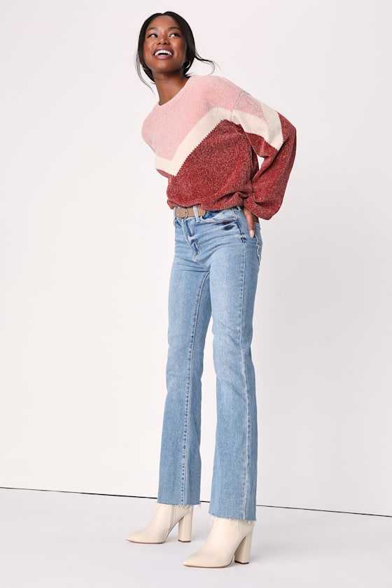Constant Cuddles Pink Chevron Chenille Knit Sweater