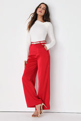 Modern Approach Red Satin Wide-Leg Pants