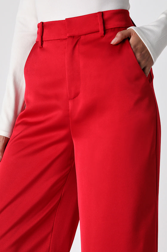 Modern Approach Red Satin Wide-Leg Pants