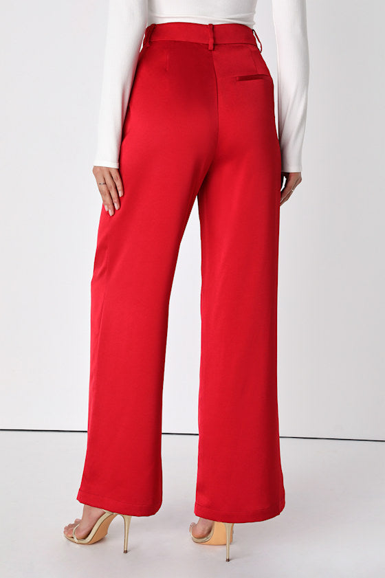 Modern Approach Red Satin Wide-Leg Pants