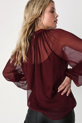 Angelically Airy Burgundy Balloon Sleeve Top