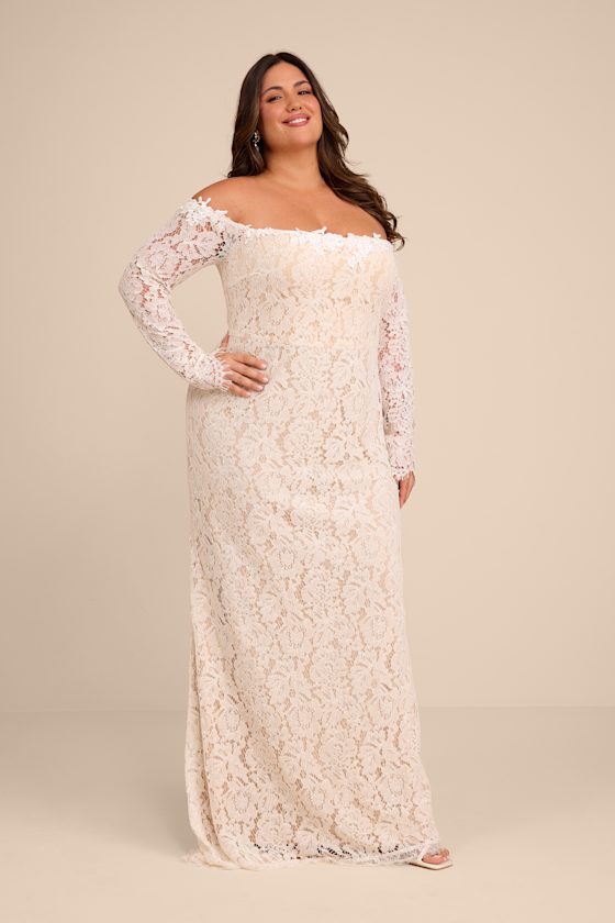 Romance Dreamer White Lace Off-the-Shoulder Maxi Dress