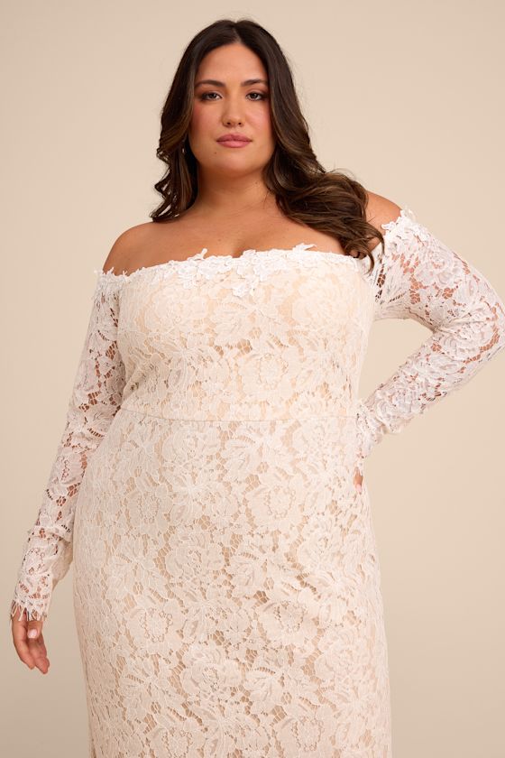 Romance Dreamer White Lace Off-the-Shoulder Maxi Dress