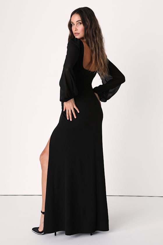 Absolutely Adored Black Long Sleeve Mermaid Maxi Dress