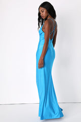 Attention Seeker Bright Blue Cowl Neck Maxi Dress