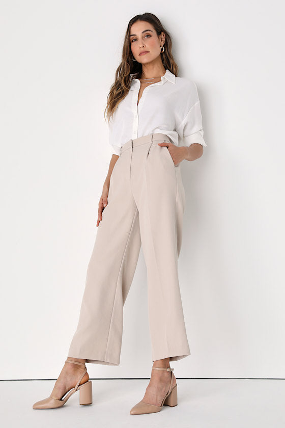 Posh Season Beige Straight Leg Trouser Pants
