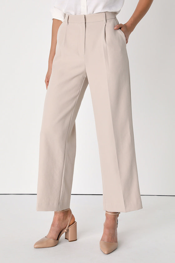 Posh Season Beige Straight Leg Trouser Pants