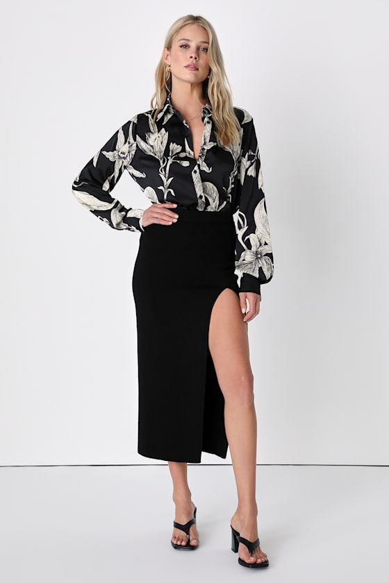 Stylish Update Black Floral Long Sleeve Button-Up Top