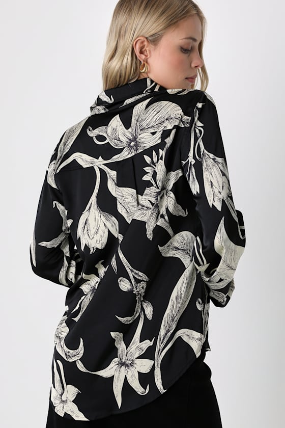 Stylish Update Black Floral Long Sleeve Button-Up Top