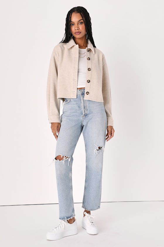 Comfy Essence Beige Cropped Shacket