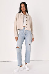 Comfy Essence Beige Cropped Shacket