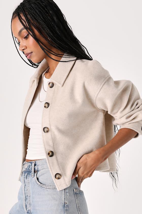 Comfy Essence Beige Cropped Shacket