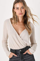 Adorable Look Beige Pointelle Long Sleeve Bodysuit