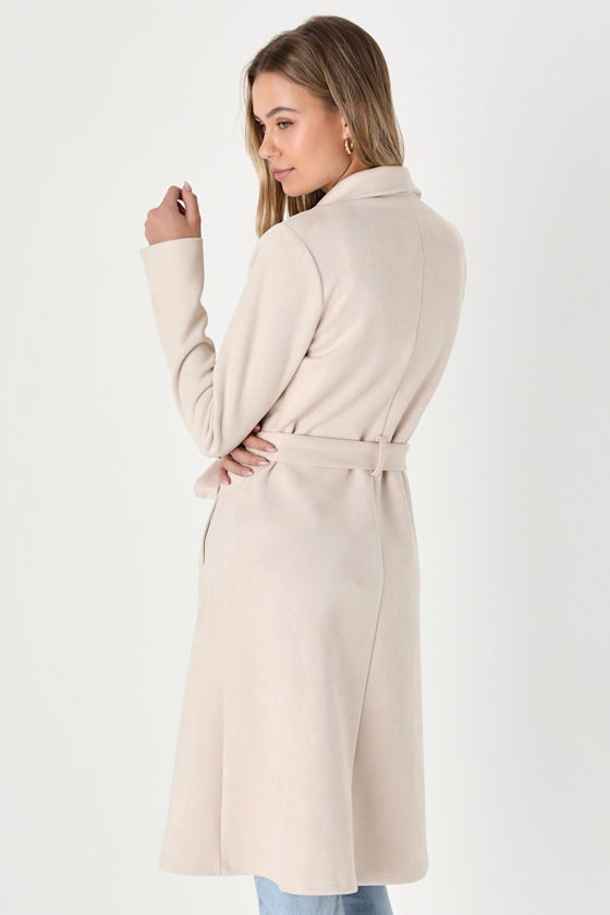 Chic Calling Beige Suede Trench Coat