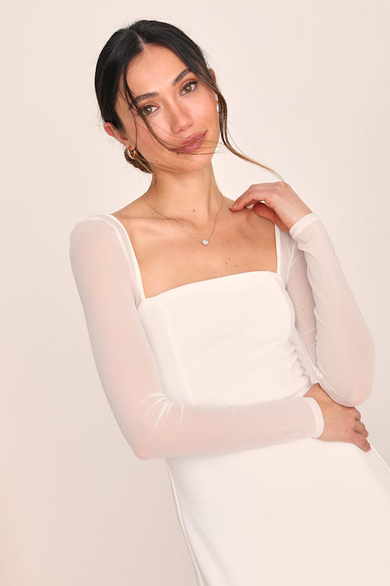 Lovingly Yours White Mesh Long Sleeve Maxi Dress