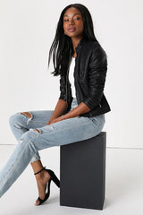 Heartlines Black Vegan Leather Moto Jacket