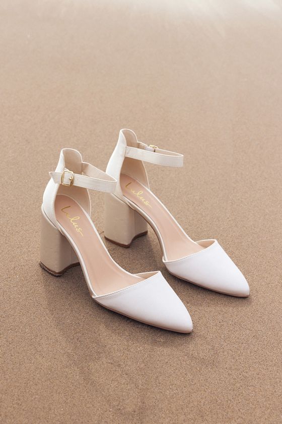 Ellarose Ivory Satin Ankle Strap Heels
